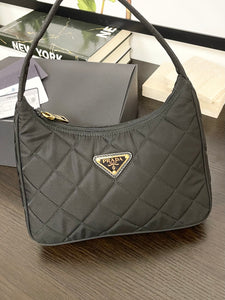 PRADA Tessuto Nylon Impuntu Quilted Shoulder Bag in Black