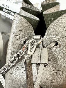 LOUIS VUITTON 2023 Bella Mahina Leather Bucket Bag in Gray Metallic