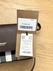 BURBERRY Calfskin House Check Tartan Mix Hampshire Crossbody Bag in Burgundy