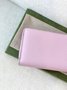 GUCCI Double G Zip Around Long Wallet with Bamboo / Pink