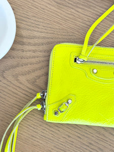 BALENCIAGA Agneau Leather Zippy Pochette in Neon Yellow