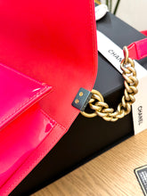 Load image into Gallery viewer, CHANEL Quilted Boy Patent Leather Old Medium Flap Bag in Neon Pink
