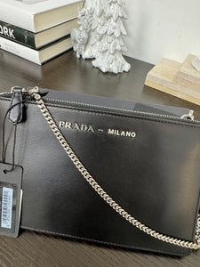 ▪️SOLD▪️PRADA Mini Bandoliera In Pelle City Calf Chain Crossbody Bag - Nero