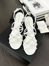 Load image into Gallery viewer, CHANEL 2023 SS Cruise Open Toe Pin Heel Sandals in White - EU38
