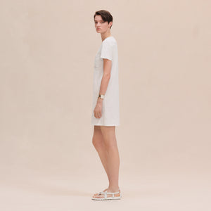 HERMES Embroidered Pocket Straight Dress in Plain Cotton Jersey / Blanc / EU36