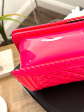 Load image into Gallery viewer, CHANEL Quilted Boy Patent Leather Old Medium Flap Bag in Neon Pink
