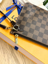 Load image into Gallery viewer, LOUIS VUITTON Neverfull Damier Ebene Pochette Wristlet Pouch in Cherry
