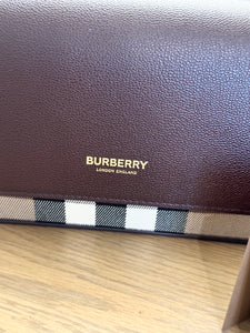 BURBERRY Calfskin House Check Tartan Mix Hampshire Crossbody Bag in Burgundy