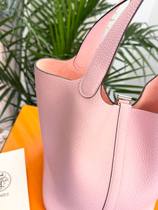 HERMES 2024 Clemence Picotin Lock 22 Palladium Hardware in Rose Sakura