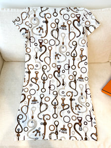 HERMES 2024 “Panoplie Tout Cuir” Cotton Straight Dress / Blanc Naturel / EU 34