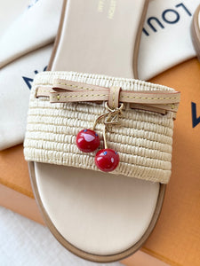 LOUIS VUITTON LV x TM Takashi Murakami Raffia Cherry Lily Flat Mule / EU38