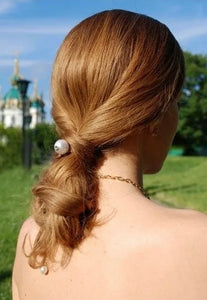 CHANEL Pearl CC Hair Tie in Black/White