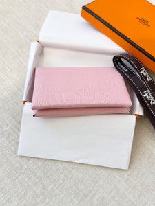 Hermes 2024 Chevre Mysore Calvi Card Holder- Rose Sakura