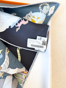 Hermès 2025 Academia Hippica Silk Scarf 90 in Noir / Ardoise / Rose Poudre