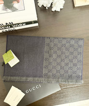 Load image into Gallery viewer, GUCCI 2023 Unisex Half GG Logo Wool Scarf - Gray/Navy Blue
