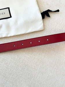 GUCCI Moon Calfskin Torchon Double G 25mm Belt - Hibiscus Red / 85