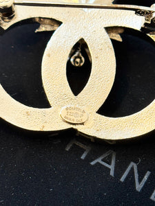 CHANEL 23P Classic CC Logo Gold, Blue, Pink & Crystal Brooch
