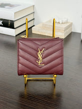 Load image into Gallery viewer, SAINT LAURENT Cassandre Matelasse Embossed Leather Bi-Fold Wallet in Burgundy
