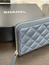 Load image into Gallery viewer, CHANEL Classic Metallic Grained Calfskin Long Zipped Wallet in Blue
