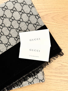 GUCCI GG Cotton Jacquard Scarf - Grey/Black