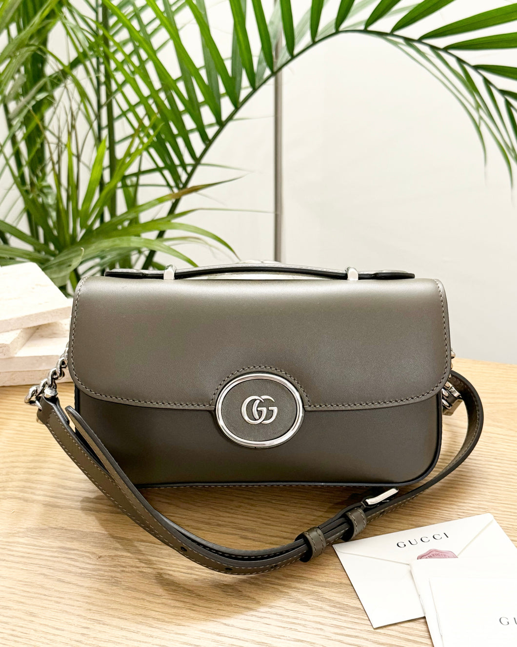 GUCCI Petite GG Mini Shoulder Bag in Brown Leather