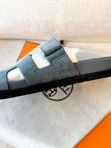 HERMES 2024 Suede Chypre Techno Sandals / Bleu Tonnerre / EU38