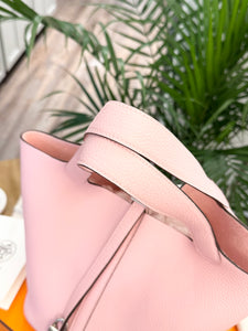 HERMES 2024 Clemence Picotin Lock 22 Palladium Hardware in Rose Sakura