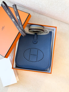 HERMES 2025 Evelyne TPM 16 Clemence Leather Amazone Bag / Bleu Tie / PHW