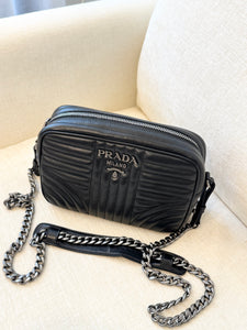 PRADA Diagramme Leather Small Camera Crossbody Bag - Black