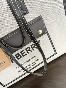 BURBERRY Medium Horseferry Canvas Tote - Grey