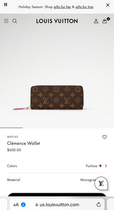 LOUIS VUITTON Clémence Monogram Zippy Wallet in Fuchsia