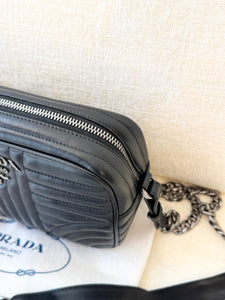 PRADA Diagramme Leather Small Camera Crossbody Bag - Black
