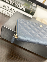 Load image into Gallery viewer, CHANEL Classic Metallic Grained Calfskin Long Zipped Wallet in Blue
