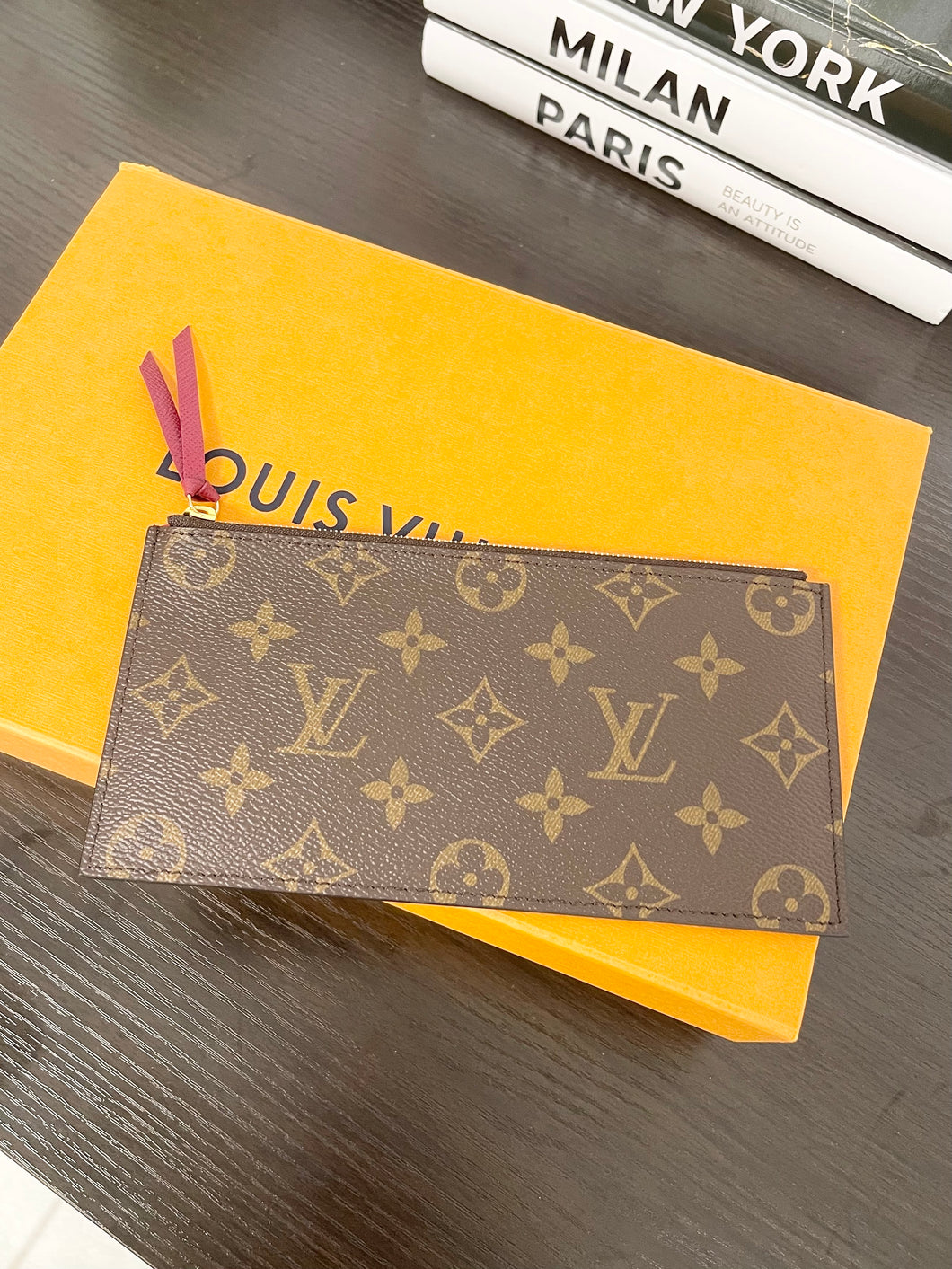 LOUIS VUITTON 2022 Monogram Félicie Pochette Zippy Coin Holder in Fuchsia