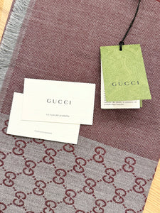 [SOLD] GUCCI 2023 GG Logo Wool Scarf in Burgundy