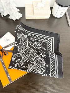 ▪️SOLD▪️HERMES Silk Les Leopards Bandana Scarf - Black/White