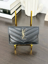 Load image into Gallery viewer, SAINT LAURENT YSL Monogram Ziptop Flap Grained Leather Card Case in Black
