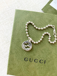 GUCCI Sterling Silver Brit GG Pendant Bracelet