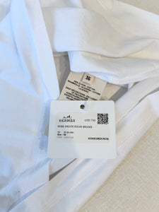 HERMES Embroidered Pocket Straight Dress in Plain Cotton Jersey / Blanc / EU36