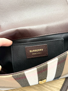 BURBERRY Calfskin House Check Tartan Mix Hampshire Crossbody Bag in Burgundy