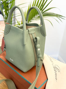 LORO PIANA 2024 Grained Calfskin Micro Bale Crossbody Bag in Green