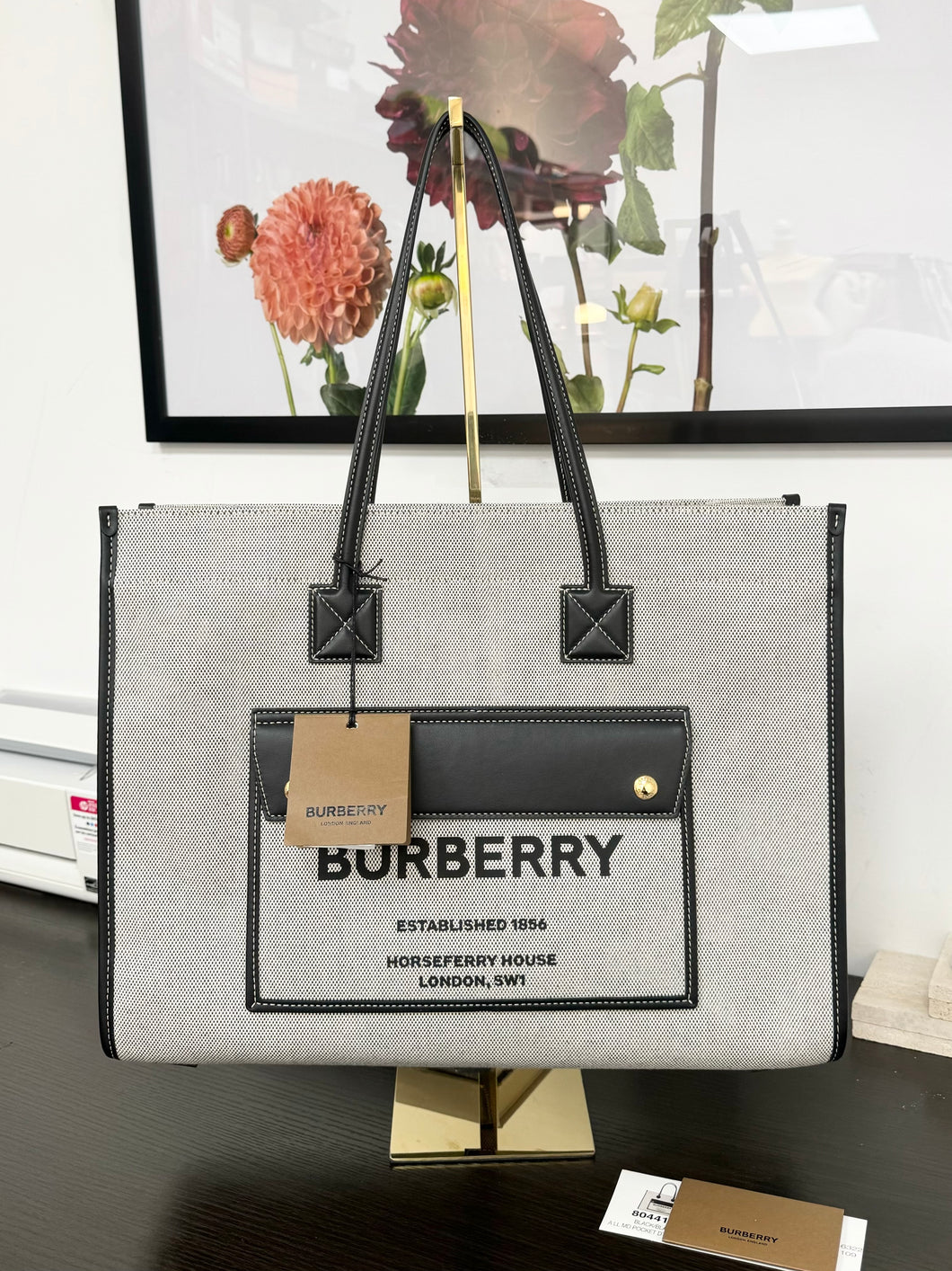 BURBERRY Medium Horseferry Canvas Tote - Grey