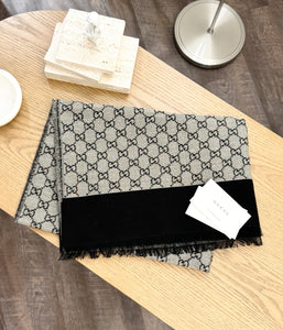 GUCCI GG Cotton Jacquard Scarf - Grey/Black