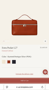 LORO PIANA Extra Pocket L27 Grained Calfskin Bag in  Kummel/Antique Silver