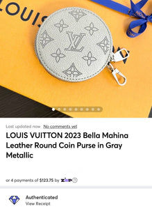 LOUIS VUITTON 2023 Mahina Leather Round Coin Purse in Gray Metallic