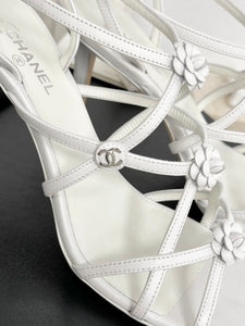 CHANEL 2023 SS Cruise Open Toe Pin Heel Sandals in White - EU38