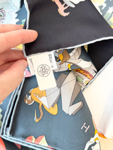 Hermès 2025 Academia Hippica Silk Scarf 90 in Noir / Ardoise / Rose Poudre