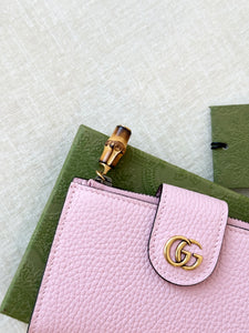 GUCCI Medium Double G Bi-Fold Compact Wallet with Bamboo / Pink
