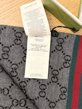 Load image into Gallery viewer, GUCCI 2024 Unisex Wool Tricot GG Monogram Web Solange Scarf in Black/Grey
