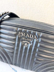 PRADA Diagramme Leather Small Camera Crossbody Bag - Black